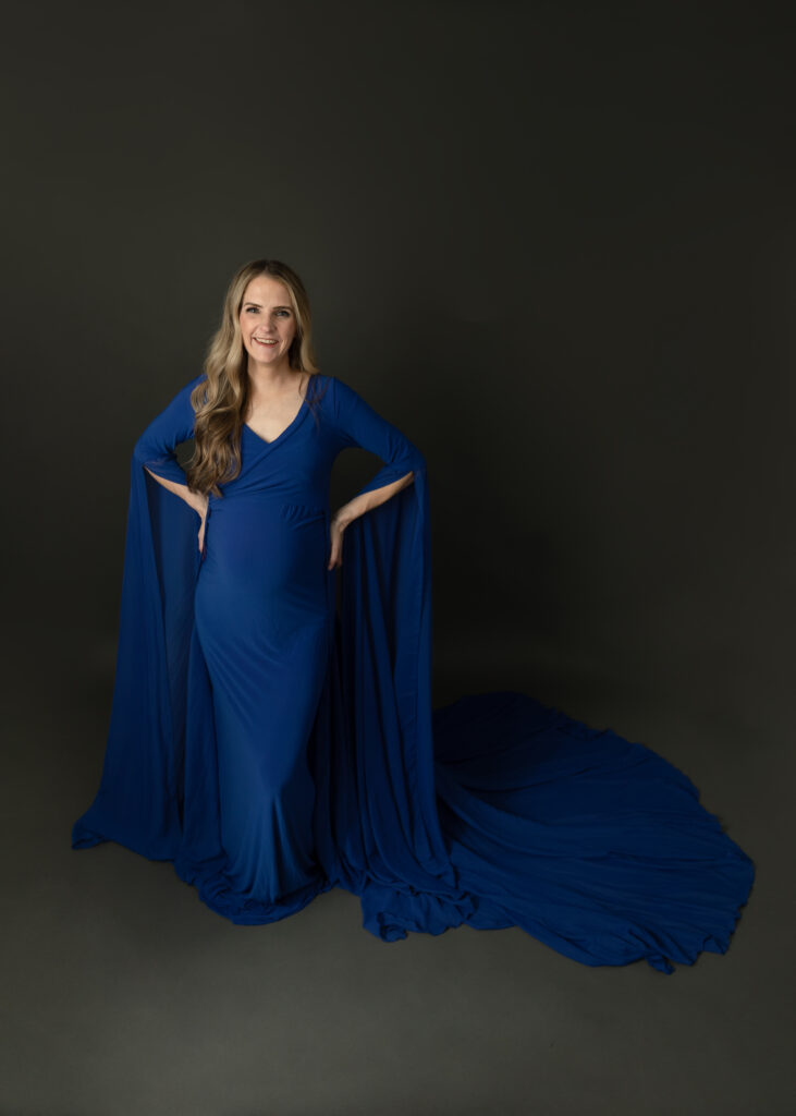 blue maternity gown for a utah county maternity session