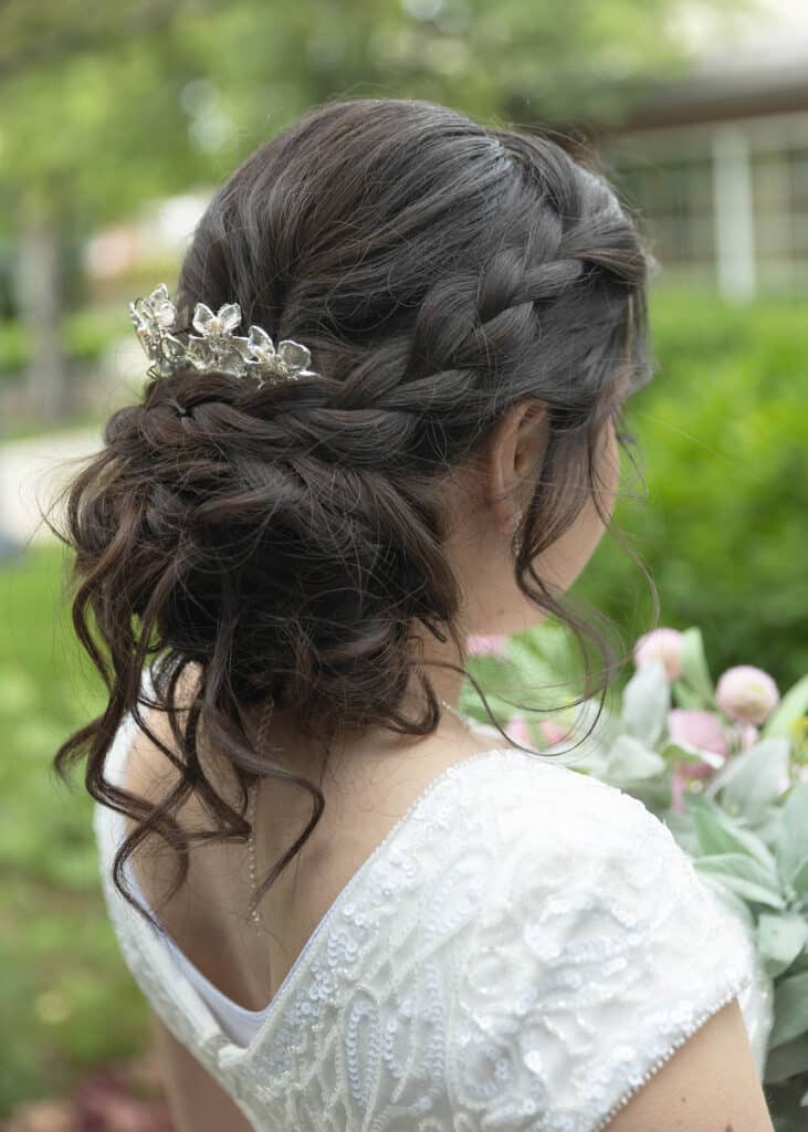 bridal updo with hair jewelry