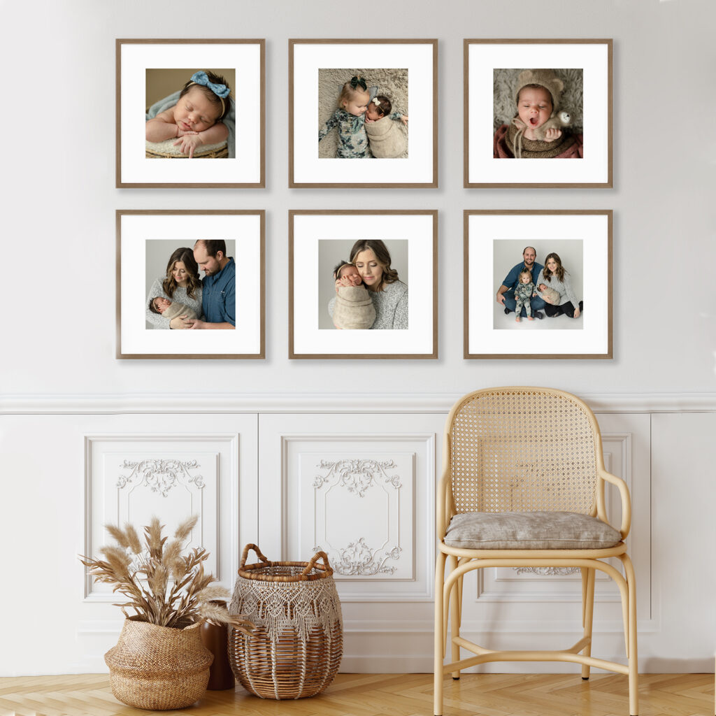utah county newborn photographer pictures of newborn and family on the walls of the home newborn portrait collage wall
