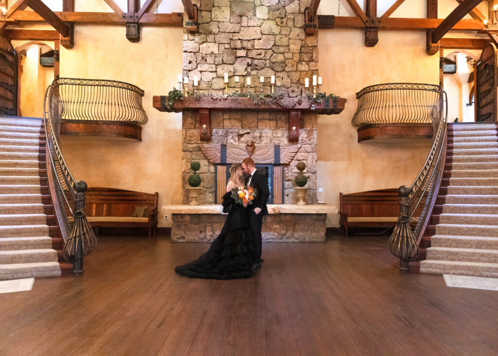 Bride and groom in wadley farms reception center