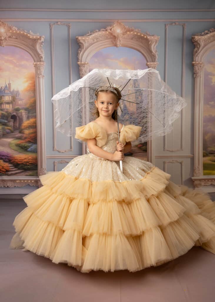 utah princess portrait session girl with ball gown and umbrella